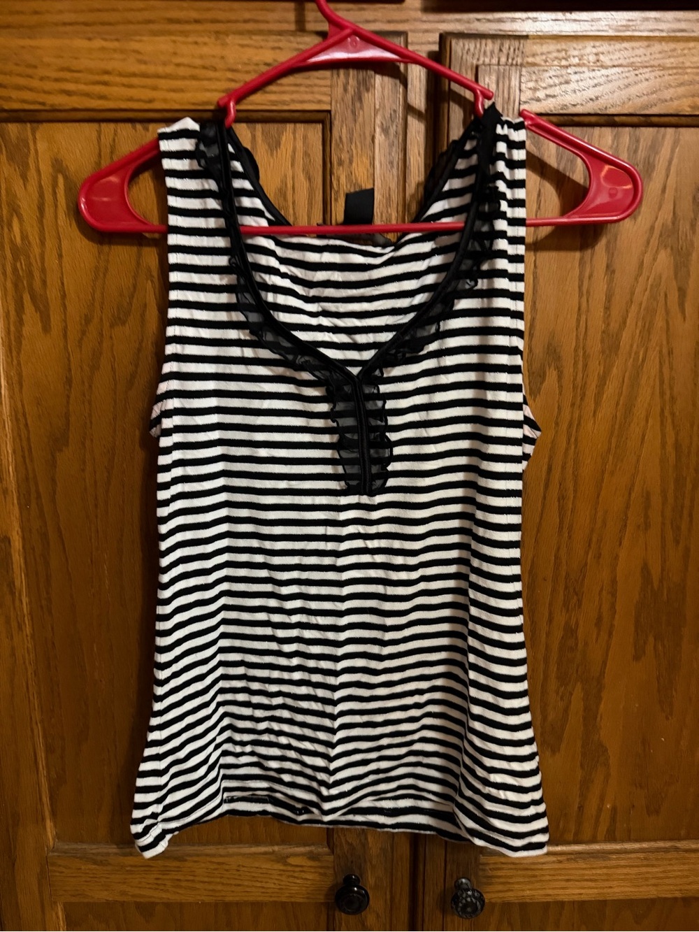 White House Black Market Black and White Striped Tank with Trim